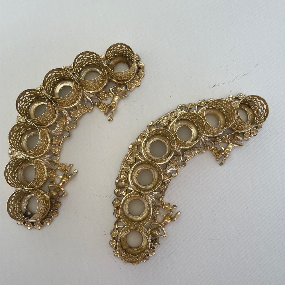 Vintage Gold Brass Filigree Cherubs Lipstick Vanity Makeup Set Holder - Picture 4 of 9